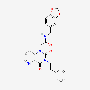 molecular formula C25H22N4O5 B14118469 N-(1,3-benzodioxol-5-ylmethyl)-2-[2,4-dioxo-3-(2-phenylethyl)-3,4-dihydropyrido[3,2-d]pyrimidin-1(2H)-yl]acetamide 