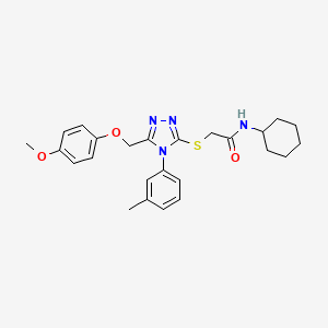 molecular formula C25H30N4O3S B14118627 N-cyclohexyl-2-({5-[(4-methoxyphenoxy)methyl]-4-(3-methylphenyl)-4H-1,2,4-triazol-3-yl}sulfanyl)acetamide CAS No. 920122-74-3