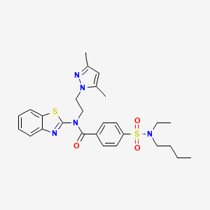 molecular formula C27H33N5O3S2 B14118690 N-(benzo[d]thiazol-2-yl)-4-(N-butyl-N-ethylsulfamoyl)-N-(2-(3,5-dimethyl-1H-pyrazol-1-yl)ethyl)benzamide CAS No. 1170556-76-9