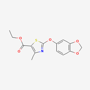 molecular formula C14H13NO5S B1411899 Ethyl 2-(1,3-benzodioxol-5-yloxy)-4-methyl-1,3-thiazole-5-carboxylate CAS No. 1858241-00-5