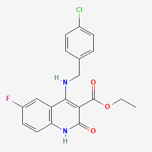 molecular formula C19H16ClFN2O3 B14119910 Ethyl 4-((4-chlorobenzyl)amino)-6-fluoro-2-oxo-1,2-dihydroquinoline-3-carboxylate 