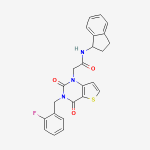 molecular formula C24H20FN3O3S B14120069 N-(2,3-dihydro-1H-inden-1-yl)-2-(3-(2-fluorobenzyl)-2,4-dioxo-3,4-dihydrothieno[3,2-d]pyrimidin-1(2H)-yl)acetamide 