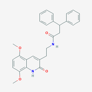 molecular formula C28H28N2O4 B14120101 N-(2-(5,8-dimethoxy-2-oxo-1,2-dihydroquinolin-3-yl)ethyl)-3,3-diphenylpropanamide 