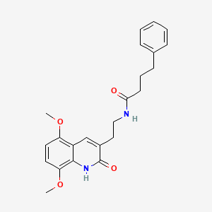molecular formula C23H26N2O4 B14120239 N-[2-(5,8-dimethoxy-2-oxo-1H-quinolin-3-yl)ethyl]-4-phenylbutanamide 