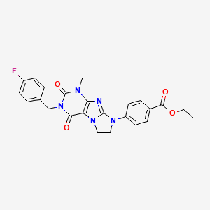 molecular formula C24H22FN5O4 B14120263 Ethyl 4-[2-[(4-fluorophenyl)methyl]-4-methyl-1,3-dioxo-7,8-dihydropurino[7,8-a]imidazol-6-yl]benzoate 