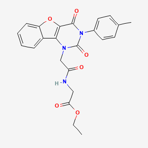 molecular formula C23H21N3O6 B14121544 ethyl 2-(2-(2,4-dioxo-3-(p-tolyl)-3,4-dihydrobenzofuro[3,2-d]pyrimidin-1(2H)-yl)acetamido)acetate 
