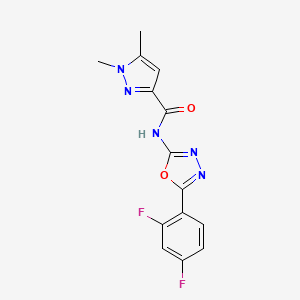 molecular formula C14H11F2N5O2 B14121586 N-(5-(2,4-difluorophenyl)-1,3,4-oxadiazol-2-yl)-1,5-dimethyl-1H-pyrazole-3-carboxamide CAS No. 1170562-30-7