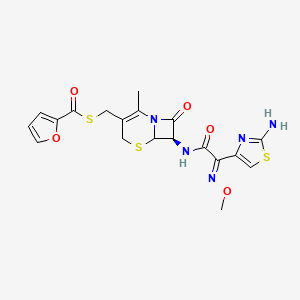 molecular formula C19H19N5O5S3 B14121604 S-[[(7R)-7-[[(2E)-2-(2-amino-1,3-thiazol-4-yl)-2-methoxyiminoacetyl]amino]-2-methyl-8-oxo-5-thia-1-azabicyclo[4.2.0]oct-2-en-3-yl]methyl] furan-2-carbothioate 