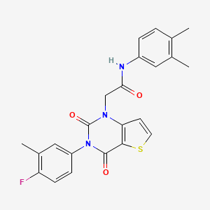 molecular formula C23H20FN3O3S B14121643 N-(3,4-dimethylphenyl)-2-[3-(4-fluoro-3-methylphenyl)-2,4-dioxo-3,4-dihydrothieno[3,2-d]pyrimidin-1(2H)-yl]acetamide 