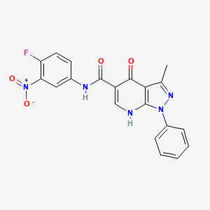 molecular formula C20H14FN5O4 B14121675 N-(4-fluoro-3-nitrophenyl)-3-methyl-4-oxo-1-phenyl-4,7-dihydro-1H-pyrazolo[3,4-b]pyridine-5-carboxamide 