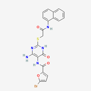 molecular formula C21H16BrN5O4S B14121793 N-(4-amino-2-((2-(naphthalen-1-ylamino)-2-oxoethyl)thio)-6-oxo-1,6-dihydropyrimidin-5-yl)-5-bromofuran-2-carboxamide 