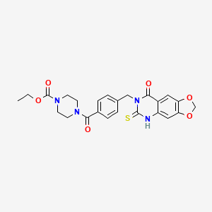 molecular formula C24H24N4O6S B14122318 ethyl 4-{4-[(8-oxo-6-thioxo-5,8-dihydro[1,3]dioxolo[4,5-g]quinazolin-7(6H)-yl)methyl]benzoyl}piperazine-1-carboxylate 