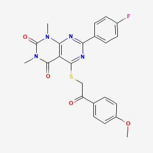molecular formula C23H19FN4O4S B14122491 7-(4-fluorophenyl)-5-((2-(4-methoxyphenyl)-2-oxoethyl)thio)-1,3-dimethylpyrimido[4,5-d]pyrimidine-2,4(1H,3H)-dione 