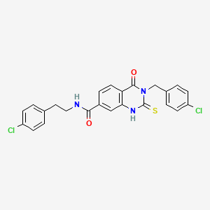 molecular formula C24H19Cl2N3O2S B14122558 N-[2-(4-chlorophenyl)ethyl]-3-[(4-chlorophenyl)methyl]-4-oxo-2-sulfanylidene-1H-quinazoline-7-carboxamide 