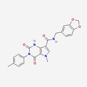molecular formula C23H20N4O5 B14122639 N-(benzo[d][1,3]dioxol-5-ylmethyl)-5-methyl-2,4-dioxo-3-(p-tolyl)-2,3,4,5-tetrahydro-1H-pyrrolo[3,2-d]pyrimidine-7-carboxamide 
