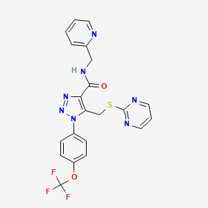 molecular formula C21H16F3N7O2S B14122688 N-(pyridin-2-ylmethyl)-5-((pyrimidin-2-ylthio)methyl)-1-(4-(trifluoromethoxy)phenyl)-1H-1,2,3-triazole-4-carboxamide CAS No. 1210196-10-3