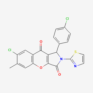 molecular formula C21H12Cl2N2O3S B14122843 7-Chloro-1-(4-chlorophenyl)-6-methyl-2-(thiazol-2-yl)-1,2-dihydrochromeno[2,3-c]pyrrole-3,9-dione 