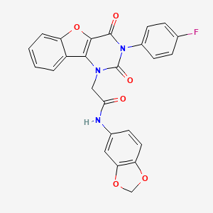 molecular formula C25H16FN3O6 B14122939 N-(benzo[d][1,3]dioxol-5-yl)-2-(3-(4-fluorophenyl)-2,4-dioxo-3,4-dihydrobenzofuro[3,2-d]pyrimidin-1(2H)-yl)acetamide 