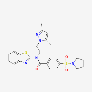 molecular formula C25H27N5O3S2 B14122969 N-(benzo[d]thiazol-2-yl)-N-(2-(3,5-dimethyl-1H-pyrazol-1-yl)ethyl)-4-(pyrrolidin-1-ylsulfonyl)benzamide CAS No. 1171746-22-7