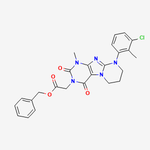 molecular formula C25H24ClN5O4 B14123045 benzyl 2-[9-(3-chloro-2-methylphenyl)-1-methyl-2,4-dioxo-7,8-dihydro-6H-purino[7,8-a]pyrimidin-3-yl]acetate 