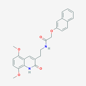 molecular formula C25H24N2O5 B14123100 N-(2-(5,8-dimethoxy-2-oxo-1,2-dihydroquinolin-3-yl)ethyl)-2-(naphthalen-2-yloxy)acetamide 