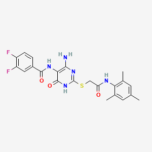 molecular formula C22H21F2N5O3S B14123171 N-(4-amino-2-((2-(mesitylamino)-2-oxoethyl)thio)-6-oxo-1,6-dihydropyrimidin-5-yl)-3,4-difluorobenzamide 