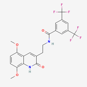 molecular formula C22H18F6N2O4 B14123300 N-(2-(5,8-dimethoxy-2-oxo-1,2-dihydroquinolin-3-yl)ethyl)-3,5-bis(trifluoromethyl)benzamide 