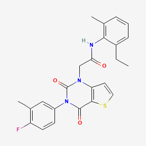 molecular formula C24H22FN3O3S B14123362 N-(2-ethyl-6-methylphenyl)-2-[3-(4-fluoro-3-methylphenyl)-2,4-dioxo-3,4-dihydrothieno[3,2-d]pyrimidin-1(2H)-yl]acetamide 