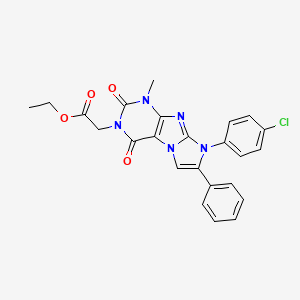molecular formula C24H20ClN5O4 B14123449 ethyl 2-(8-(4-chlorophenyl)-1-methyl-2,4-dioxo-7-phenyl-1H-imidazo[2,1-f]purin-3(2H,4H,8H)-yl)acetate 