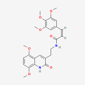 molecular formula C25H28N2O7 B14123537 (Z)-N-(2-(5,8-dimethoxy-2-oxo-1,2-dihydroquinolin-3-yl)ethyl)-3-(3,4,5-trimethoxyphenyl)acrylamide 