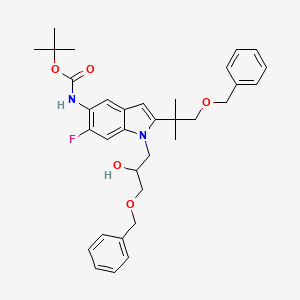 molecular formula C34H41FN2O5 B14123714 tert-butyl (1-(3-(benzyloxy)-2-hydroxypropyl)-2-(1-(benzyloxy)-2-Methylpropan-2-yl)-6-fluoro-1H-indol-5-yl)carbaMate 