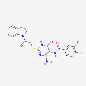 molecular formula C21H17F2N5O3S B14123741 N-(4-amino-2-((2-(indolin-1-yl)-2-oxoethyl)thio)-6-oxo-1,6-dihydropyrimidin-5-yl)-3,4-difluorobenzamide 