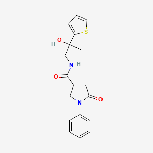 molecular formula C18H20N2O3S B14123760 N-(2-hydroxy-2-(thiophen-2-yl)propyl)-5-oxo-1-phenylpyrrolidine-3-carboxamide 