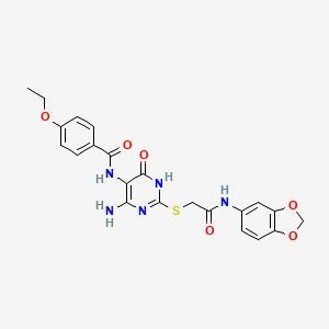 molecular formula C22H21N5O6S B14123931 N-(4-amino-2-((2-(benzo[d][1,3]dioxol-5-ylamino)-2-oxoethyl)thio)-6-oxo-1,6-dihydropyrimidin-5-yl)-4-ethoxybenzamide 
