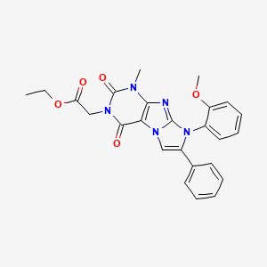 molecular formula C25H23N5O5 B14123946 ethyl 2-(8-(2-methoxyphenyl)-1-methyl-2,4-dioxo-7-phenyl-1H-imidazo[2,1-f]purin-3(2H,4H,8H)-yl)acetate 