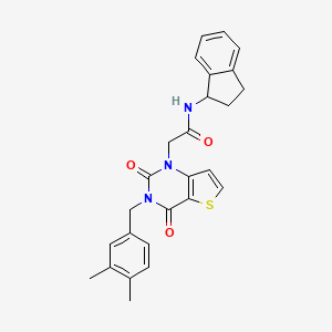 molecular formula C26H25N3O3S B14123960 N-(2,3-dihydro-1H-inden-1-yl)-2-(3-(3,4-dimethylbenzyl)-2,4-dioxo-3,4-dihydrothieno[3,2-d]pyrimidin-1(2H)-yl)acetamide 