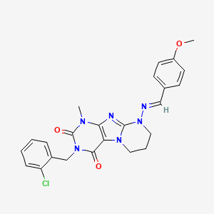 molecular formula C24H23ClN6O3 B14124028 3-[(2-chlorophenyl)methyl]-9-[(E)-(4-methoxyphenyl)methylideneamino]-1-methyl-7,8-dihydro-6H-purino[7,8-a]pyrimidine-2,4-dione 