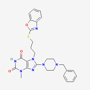 molecular formula C27H29N7O3S B14124072 7-(3-(benzo[d]oxazol-2-ylthio)propyl)-8-(4-benzylpiperazin-1-yl)-3-methyl-1H-purine-2,6(3H,7H)-dione 