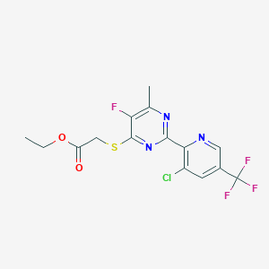 molecular formula C15H12ClF4N3O2S B1412418 Ethyl 2-((2-(3-chloro-5-(trifluoromethyl)pyridin-2-yl)-5-fluoro-6-methylpyrimidin-4-yl)thio)acetate CAS No. 1823183-41-0