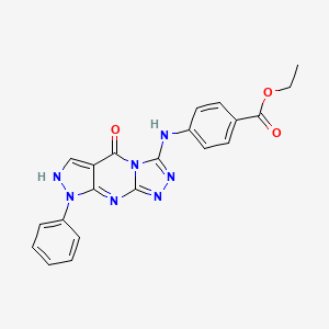 molecular formula C21H17N7O3 B14124319 ethyl 4-((5-oxo-8-phenyl-5,8-dihydro-1H-pyrazolo[3,4-d][1,2,4]triazolo[4,3-a]pyrimidin-3-yl)amino)benzoate 