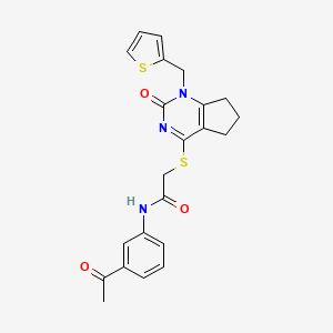 molecular formula C22H21N3O3S2 B14124639 N-(3-acetylphenyl)-2-((2-oxo-1-(thiophen-2-ylmethyl)-2,5,6,7-tetrahydro-1H-cyclopenta[d]pyrimidin-4-yl)thio)acetamide CAS No. 1172797-92-0