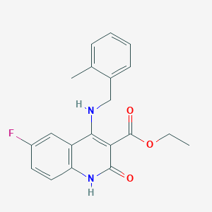 molecular formula C20H19FN2O3 B14124678 Ethyl 6-fluoro-4-((2-methylbenzyl)amino)-2-oxo-1,2-dihydroquinoline-3-carboxylate 