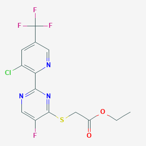 B1412472 Ethyl 2-((2-(3-chloro-5-(trifluoromethyl)pyridin-2-yl)-5-fluoropyrimidin-4-yl)thio)acetate CAS No. 1823182-35-9