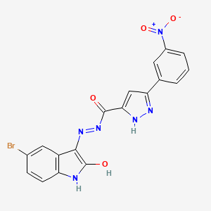 molecular formula C18H11BrN6O4 B14125079 (E)-N'-(5-bromo-2-oxoindolin-3-ylidene)-3-(3-nitrophenyl)-1H-pyrazole-5-carbohydrazide 