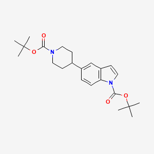 molecular formula C23H32N2O4 B14125211 Tert-butyl 5-[1-[(2-methylpropan-2-yl)oxycarbonyl]piperidin-4-yl]indole-1-carboxylate 