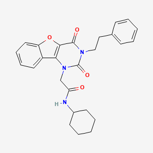 molecular formula C26H27N3O4 B14125242 N-cyclohexyl-2-[2,4-dioxo-3-(2-phenylethyl)-3,4-dihydro[1]benzofuro[3,2-d]pyrimidin-1(2H)-yl]acetamide 