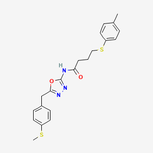 molecular formula C21H23N3O2S2 B14125328 N-(5-(4-(methylthio)benzyl)-1,3,4-oxadiazol-2-yl)-4-(p-tolylthio)butanamide CAS No. 1172989-91-1