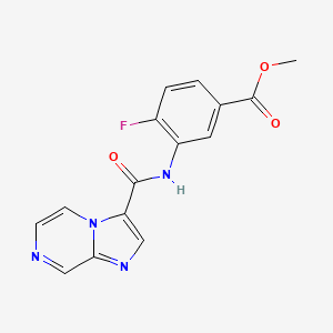 molecular formula C15H11FN4O3 B1412645 4-Fluoro-3-[(imidazo[1,2-a]pyrazine-3-carbonyl)-amino]benzoic acid methyl ester CAS No. 2088942-41-8
