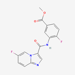 molecular formula C16H11F2N3O3 B1412703 4-Fluoro-3-[(6-fluoroimidazo[1,2-a]pyridine-3-carbonyl)amino]benzoic acid methyl ester CAS No. 2088941-82-4