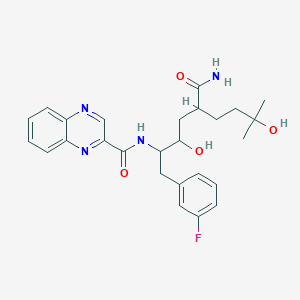 molecular formula C26H31FN4O4 B14127046 N-[5-carbamoyl-1-(3-fluorophenyl)-3,8-dihydroxy-8-methylnonan-2-yl]quinoxaline-2-carboxamide 